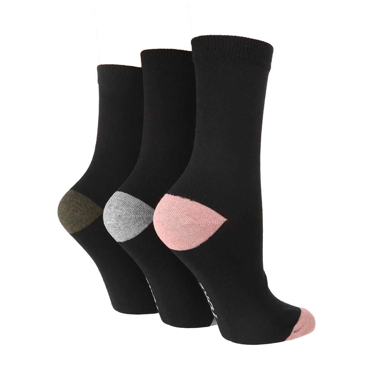 Women's Plain Socks with Contrast Heel & Toe - 3 Pairs