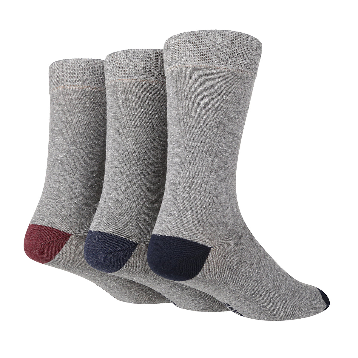 Men's Plain Socks with Contrast Heel and Toe - 3 Pairs