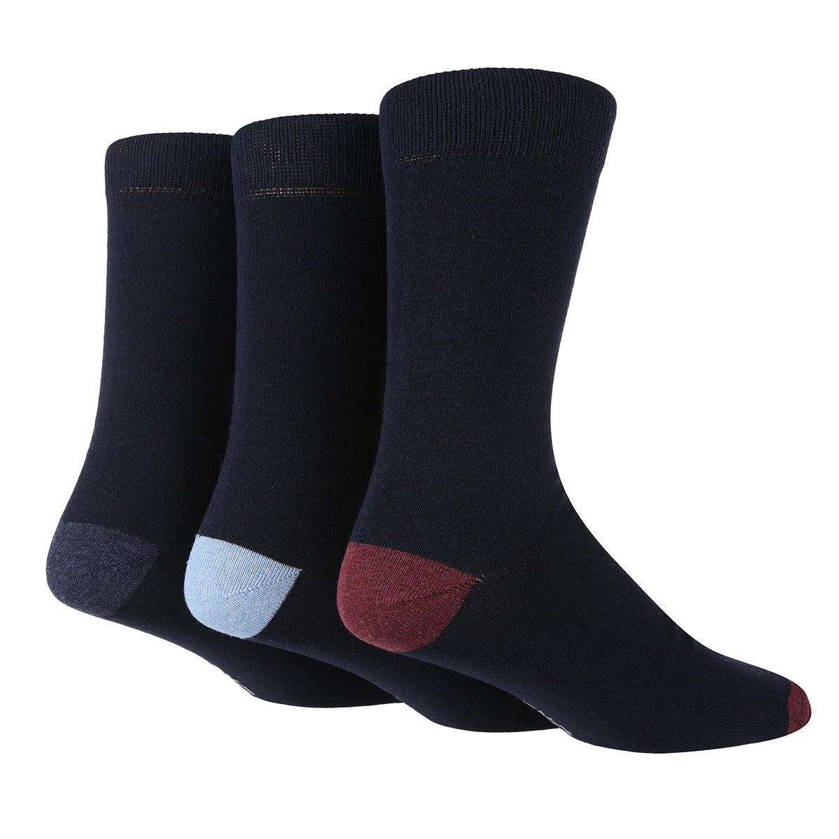 Men's Plain Socks with Contrast Heel and Toe - 3 Pairs