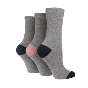 Women's Plain Socks with Contrast Heel & Toe - 3 Pairs